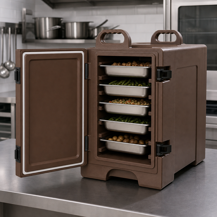 Product image #4 for Cateraide Insulated End-Load Food Pan Carrier with Individual Tracks, 5-Pan Capacity, Brown Polyethylene
