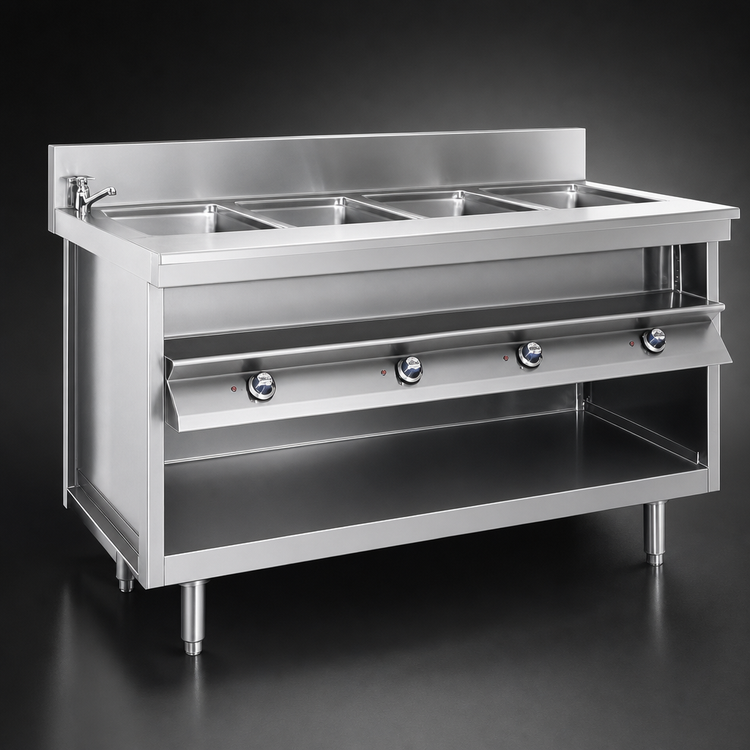 Product image #4 for La Rosa Refrigeration 60 Inch Electric Modular Hot Food Table with 4 Wet/Dry Wells and Open Cabinet Base
