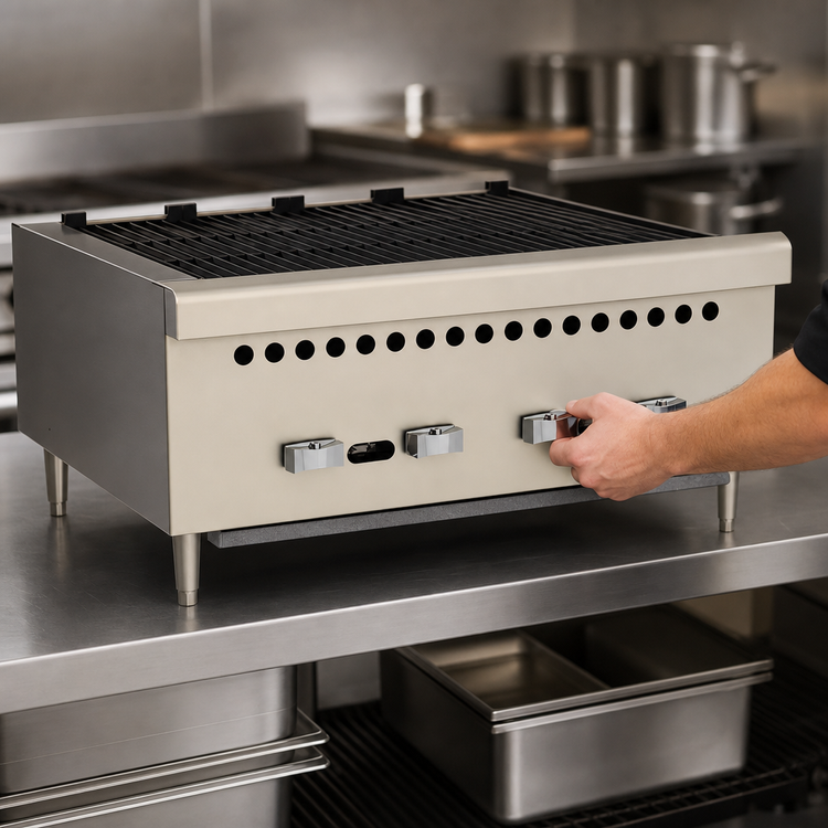Product image #5 for 36-Inch Low-Profile Gas Countertop Charbroiler with 6 Cast Iron Burners, Reversible Grates, and Drawer