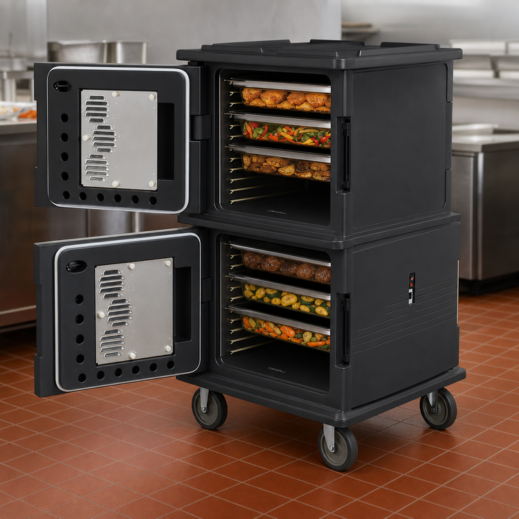 Product image #5 for Cambro Ultra Camcart H-Series Front-Loading 2-Compartment Heated Food Pan Carrier, Top Door Heated Only, 110V