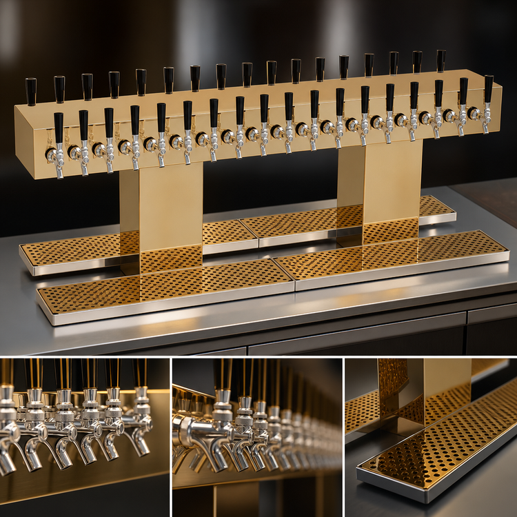 Product image #4 for Glastender DT-32-PBR Double-Sided Countertop Draft Dispensing Tower with 32 Polished Brass Faucets