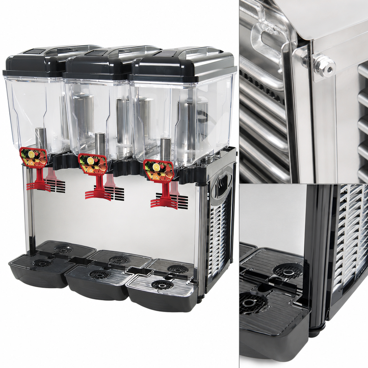 Product image #4 for Cofrimell CD3J110 Triple-Bowl Juice Dispenser with 3-Gallon Removable Polycarbonate Bowls