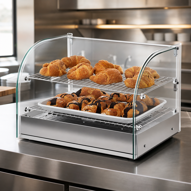 Product image #4 for Omcan Countertop Full-Service Food Warmer Display Case with Curved Glass Front, 45 L
