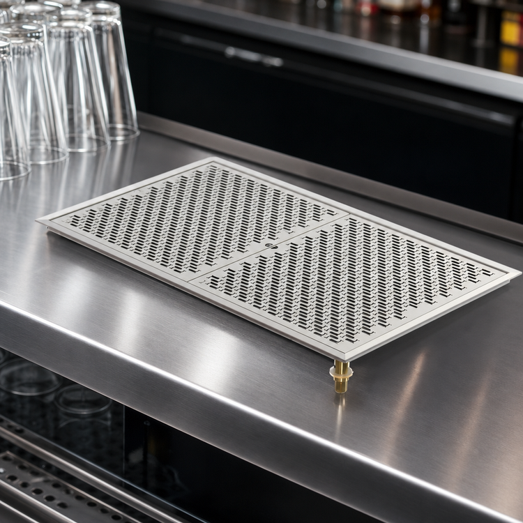 Product image #4 for Perlick Drop-In Service Station Drip Tray Trough, 24 x 18 Inches, Stainless Steel, with 2 Removable Glass Racks