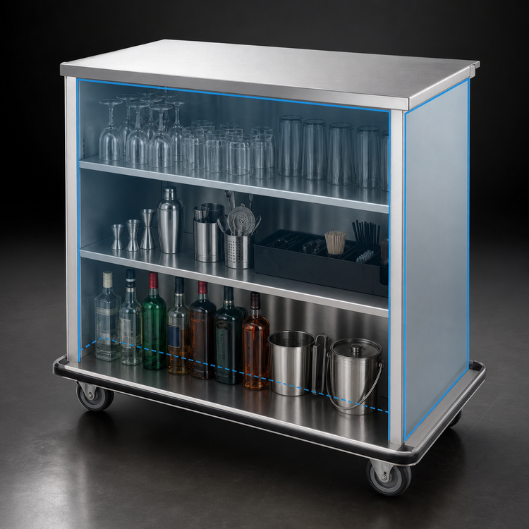 Product image #4 for Weather-All Stainless Steel Portable Back Bar with Work-Serve Top, 69-1/2 Inch W x 26 Inch D