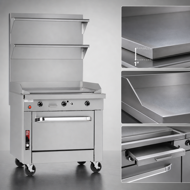 Product image #4 for Southbend Platinum 48-Inch Heavy-Duty Sectional Gas Range with Thermostatic Full-Width Griddle, Convection Oven, and Cabinet Base