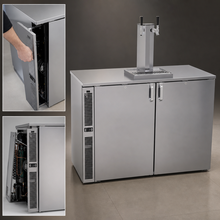 Product image #4 for Glastender 48-Inch One-Zone Side-Serviced Bar Profile Draft Dispensing Cooler, Two-Section