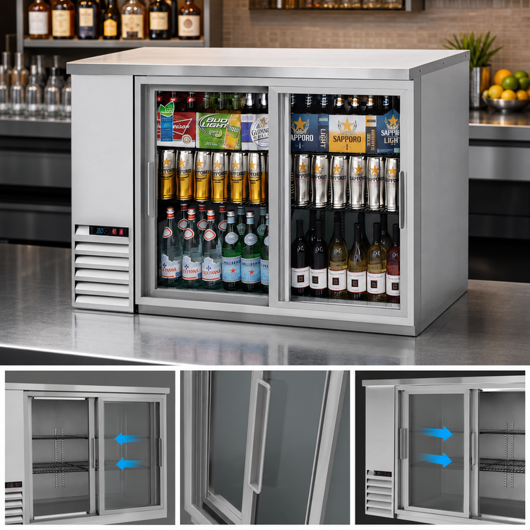 Product image #4 for Everest Refrigeration Two-Section Back Bar Refrigerator with Glass Sliding Doors, 49 Inch, 13 Cu. Ft., Stainless Steel