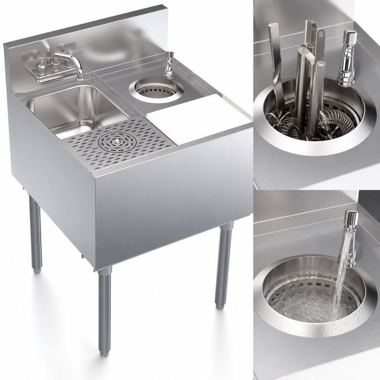 Product image #4 for Krowne Royal Series 24-Inch Underbar Speed Station Sink with Glass Rinser, Tool Well, and Cutting Board