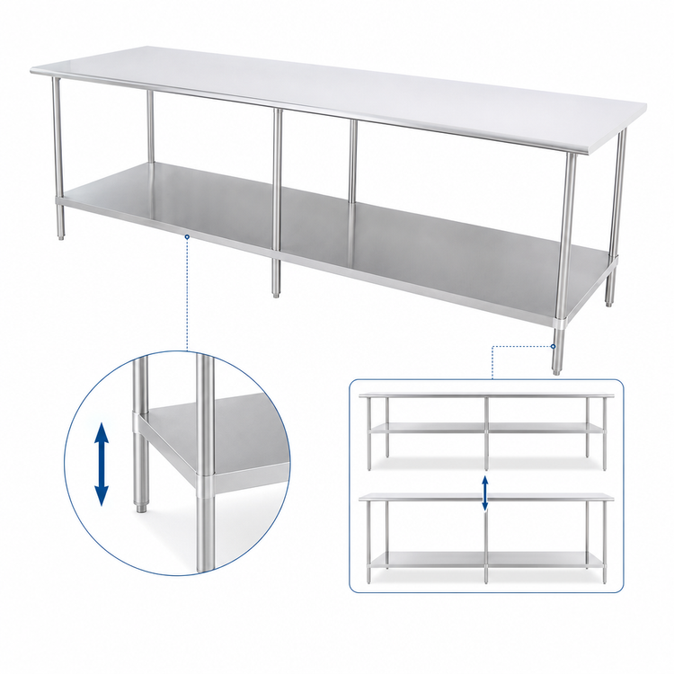 Product image #4 for Sapphire 84 Inch x 24 Inch 400 Series Stainless Steel Work Table with Adjustable Undershelf