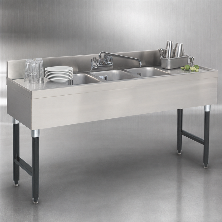 Product image #4 for Advance Tabco Special Value Series 96-Inch Wide 3-Compartment Stainless Steel Bar Sink with 30-Inch Drainboards and Faucet
