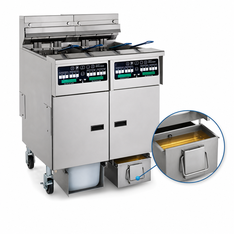 Product image #4 for Pitco Solstice 4-Fryer Electric Reduced Oil Volume Fryer System, 30 lb. Each, Built-In Filter Drawer