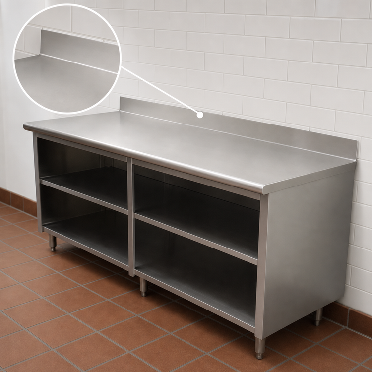 Product image #4 for Advance Tabco Special Value Series Economy Open Base Work Table with 5-Inch Backsplash and Mid-Shelf, 108-Inch x 24-Inch