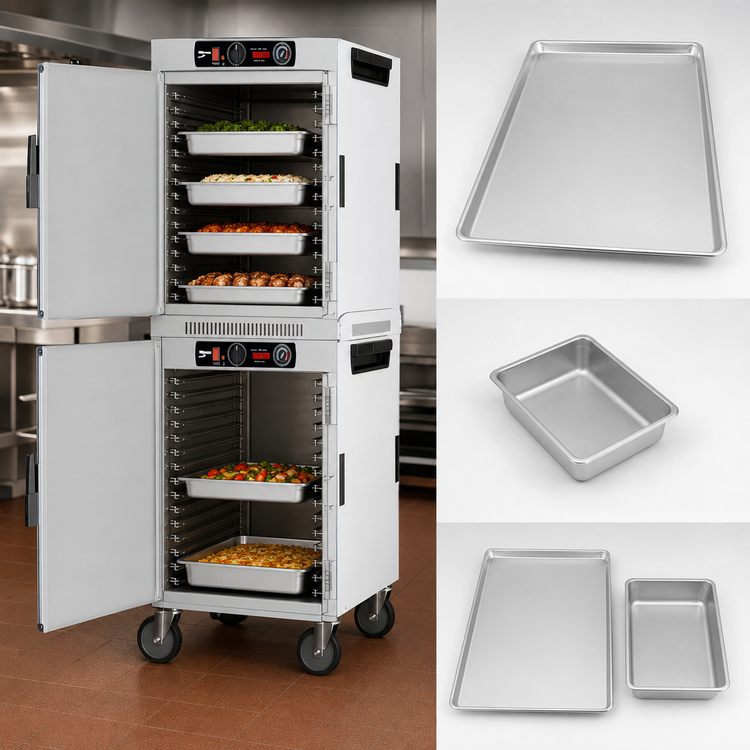 Product image #5 for Metro HotBlox Wide 16-Pan Stacked Dual Cavity Mobile Insulated Holding Cabinet with Solid Doors and Analog Controls