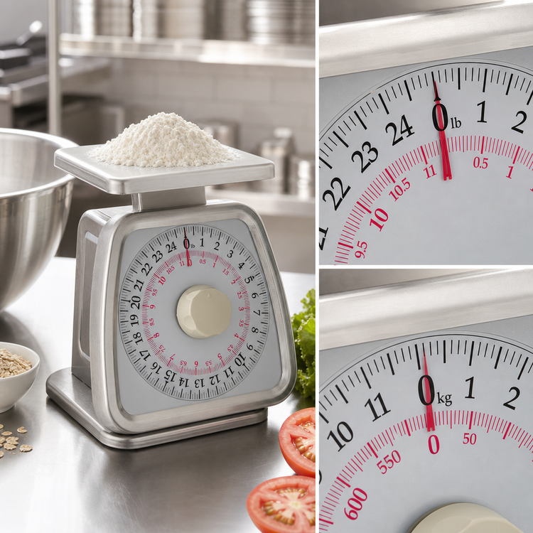 Product image #4 for Taylor Precision Analog Dual-Measure Portion Control Food Scale with Rotating Dial, 25 lb. x 2 oz. / 11 kg x 50 g Capacity, Stainless Steel