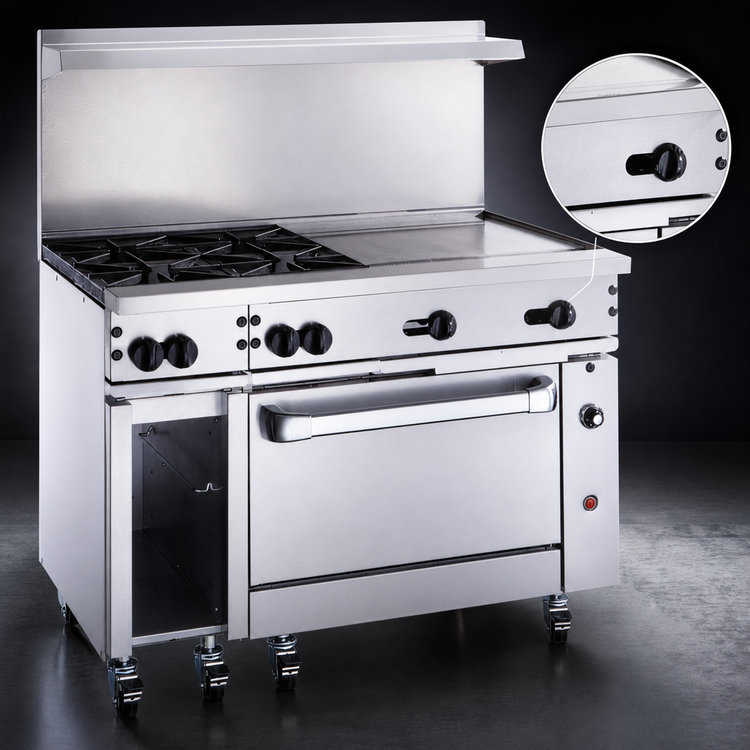 Product image #4 for Vulcan Endurance 48-Inch Gas Restaurant Range with 2 Open Burners, 36-Inch Griddle, and Convection Oven