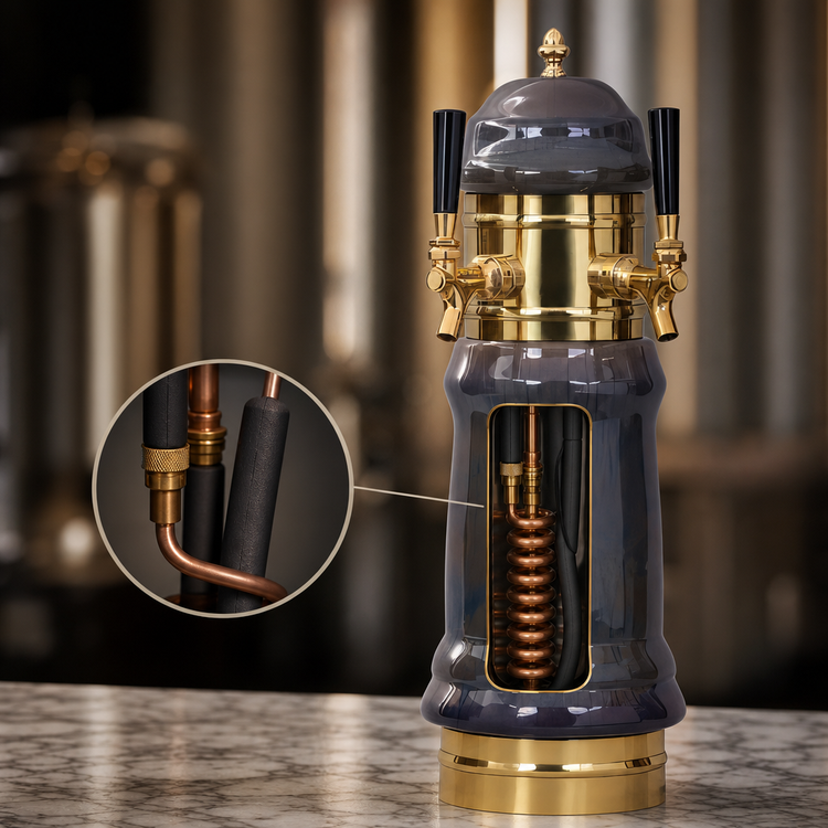 Product image #4 for Glastender Rembrandt Countertop 2-Faucet Glycol-Cooled Draft Dispensing Tower, Mirror Finish