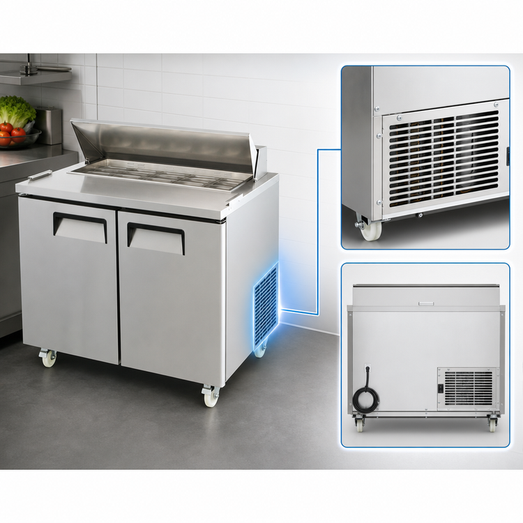 Product image #4 for Atosa Two-Section Sandwich/Salad Mega Top Refrigerated Prep Table, 48.2 Inch Wide, 13.4 Cu. Ft., Solid Doors