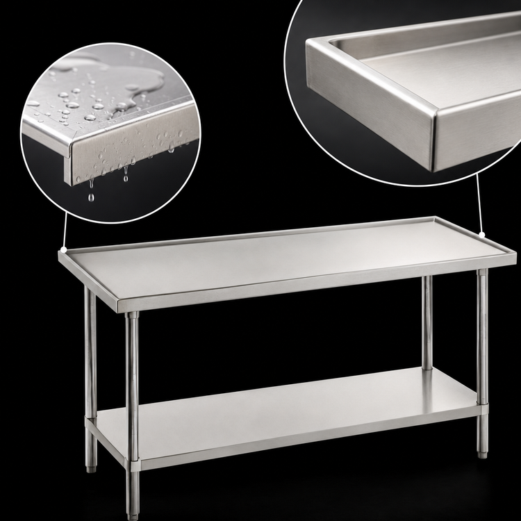 Product image #4 for Advance Tabco 84-Inch x 48-Inch 14-Gauge 304 Stainless Steel Flat Top Work Table with No-Drip Edge and Adjustable Undershelf