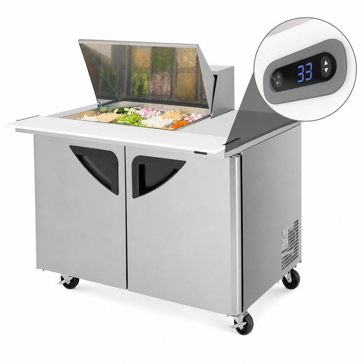 Product image #4 for Turbo Air Super Deluxe 48-Inch Two-Section Mega Top Sandwich/Salad Prep Table with 12-Pan Opening and 2 Doors