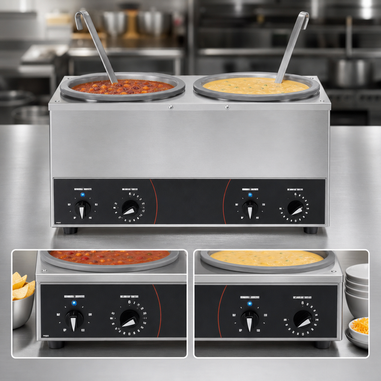 Product image #4 for Vollrath Cayenne® Twin Well 7-Quart Countertop Rethermalizer Package with Insets, Covers, and Ladles