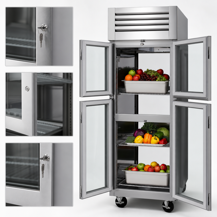 Product image #4 for Turbo Air PRO Series 1-Section Pass-Thru Reach-In Refrigerator with 2 Front and 2 Rear Glass Half Doors, 27.52 Cu. Ft., Top-Mount Self-Contained Refrigeration