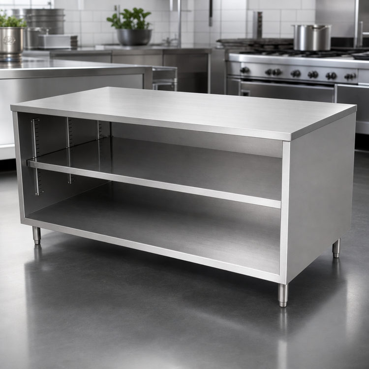 Product image #4 for BK Resources 72-Inch x 30-Inch Stainless Steel Chef Table with Open Front Cabinet Base