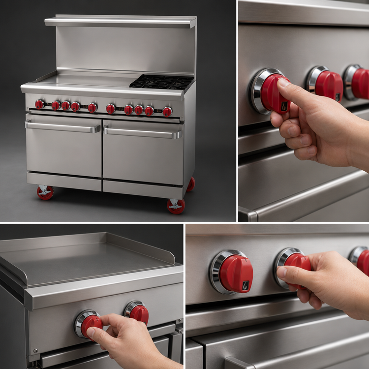 Product image #4 for American Range 48-Inch Commercial Gas Restaurant Range with 36-Inch Griddle, 2 Open Burners, and 2 Space Saver Ovens