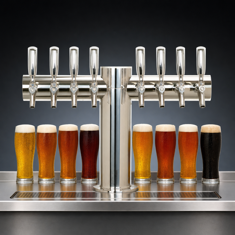Product image #4 for Metropolis T-Style 8-Faucet Countertop Glycol-Cooled Draft Beer Tower, Polished Stainless Steel