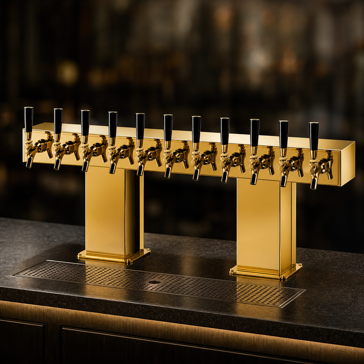 Product image #4 for Perlick Bridge Tee Countertop Glycol-Cooled 12-Faucet Draft Beer Tower, Extra High, Tarnish-Free Brass Finish