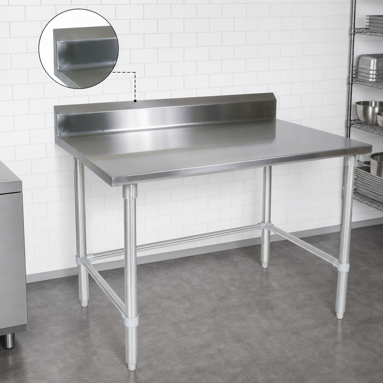 Product image #4 for John Boos Stallion 108" x 36" Stainless Steel Work Table with 5" Backsplash, Safety Edge, and Galvanized Base