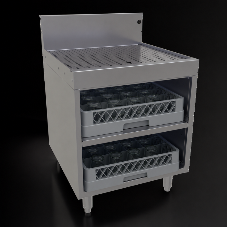 Product image #4 for Glastender 24-Inch Underbar Glass Rack Storage Unit with Drainboard Top, Open Front Base