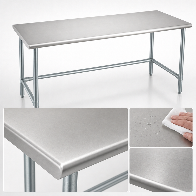 Product image #4 for Eagle Group Budget Series 108-Inch x 24-Inch Flat Top Work Table with 430 Stainless Steel Top and Galvanized Tubular Base