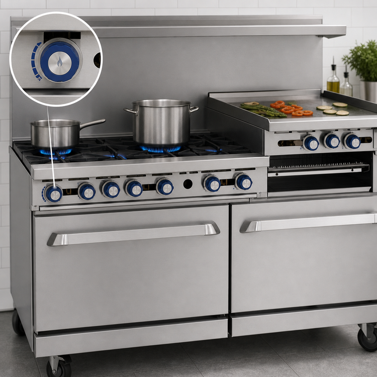 Product image #4 for Imperial Pro Series 60-Inch Gas Restaurant Range with 6 Open Burners, 24-Inch Griddle, Standard Oven and Cabinet Base