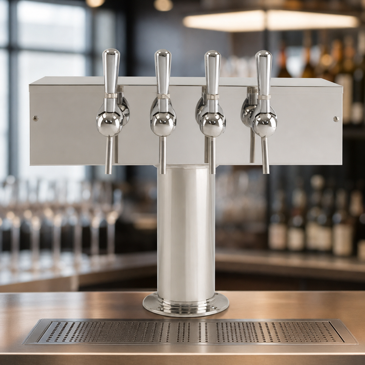 Product image #4 for T Style Countertop Air-Cooled Wine Font with 4 Polished 304 Stainless Steel Side Pull Faucets