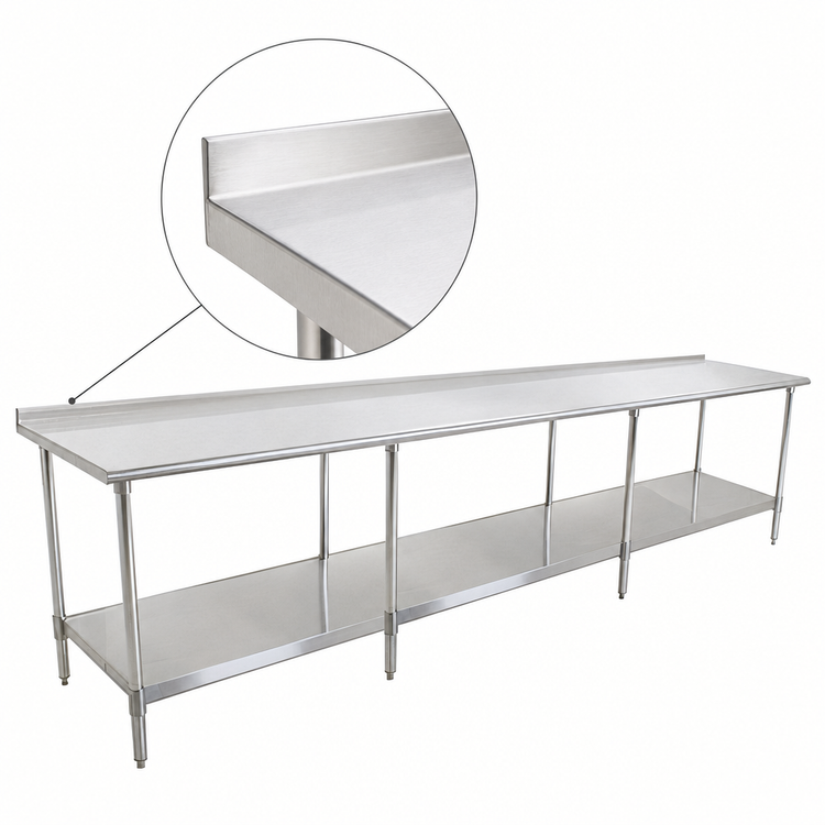 Product image #4 for Eagle Group Spec-Master 144 Inch x 24 Inch Stainless Steel Work Table with Rear Up-Turn and Adjustable Undershelf