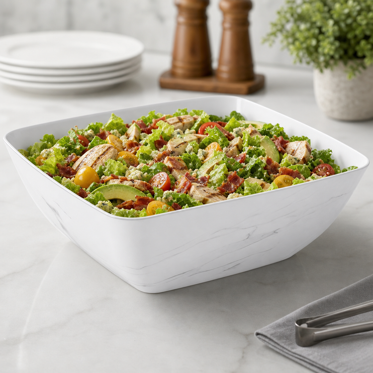 Product image #4 for American Metalcraft Naturals Collection Square Melamine Bowl, 232 oz., White Marble Pattern