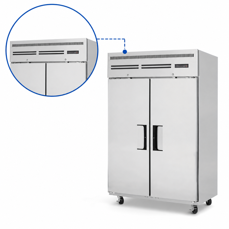 Product image #4 for Everest Refrigeration ESF2 Two-Section Reach-In Freezer, 48 Cu. Ft., Self-Contained Top-Mounted Refrigeration, Solid Locking Doors