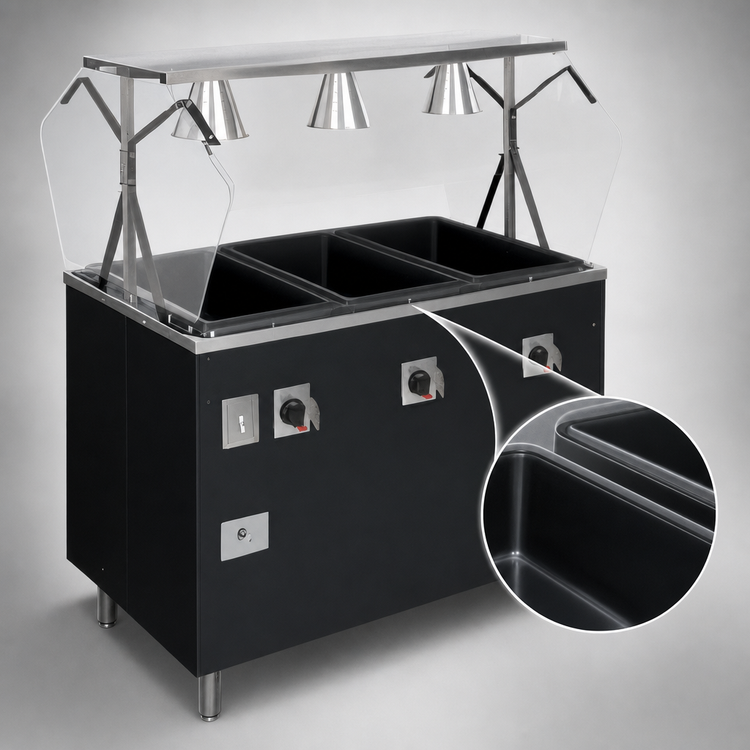 Product image #4 for Vollrath 2-Series Affordable Portable 4-Well Mobile Hot Food Station Deluxe with Breath Guard and Enclosed Base
