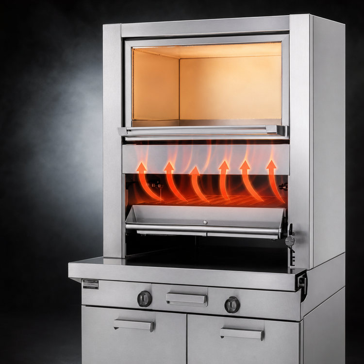 Product image #4 for Garland Master Series Heavy-Duty Range-Match Ceramic Radiant Upright Gas Broiler with Upper Finishing Oven and Storage Base