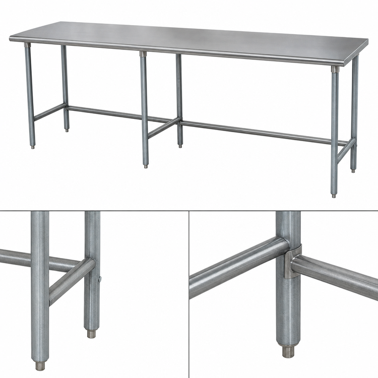 Product image #4 for Advance Tabco TAG-309 108" W x 30" D Flat Top Work Table with Stainless Steel Top and Galvanized Open Base