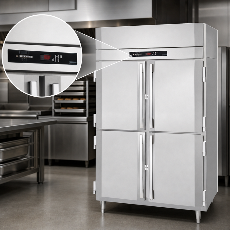 Product image #4 for Victory UltraSpec™ Extra Wide 2-Section Reach-In Heated Holding Cabinet with 4 Wide Half-Height Solid Hinged Doors, 52 Cu. Ft.