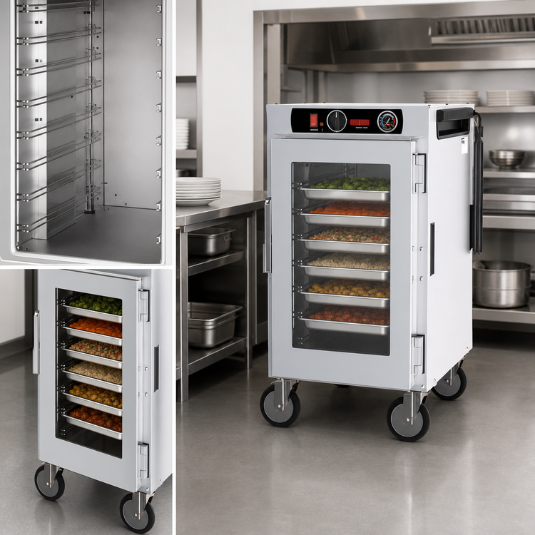Product image #5 for Metro HotBlox Narrow 8-Pan Mobile Pass-Thru Insulated Holding Cabinet with Analog Control, Clear Front Door and Solid Rear Door