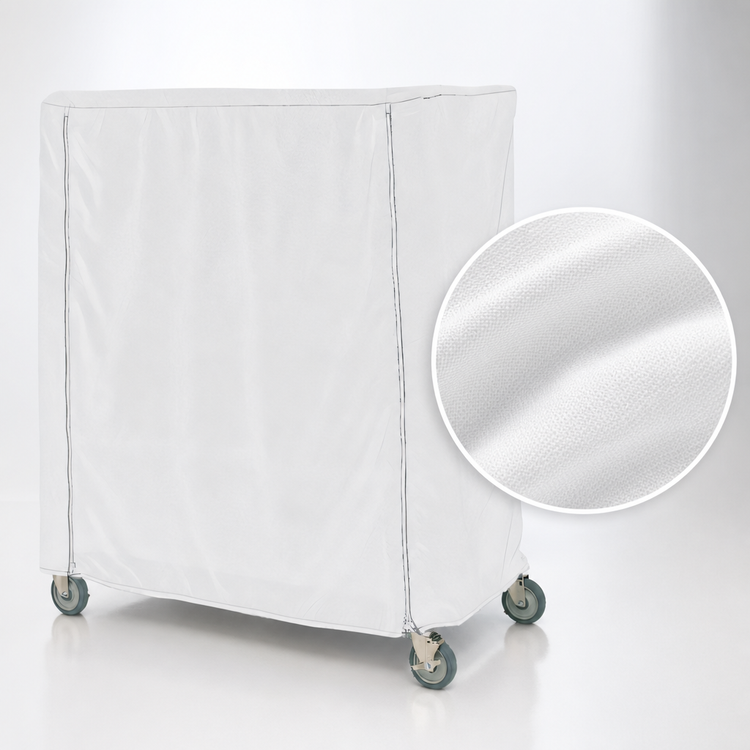 Product image #4 for Metro 48 x 21 x 54 Inch White Uncoated Knitted Polyester Banquet Cart Cover with PVC Zipper