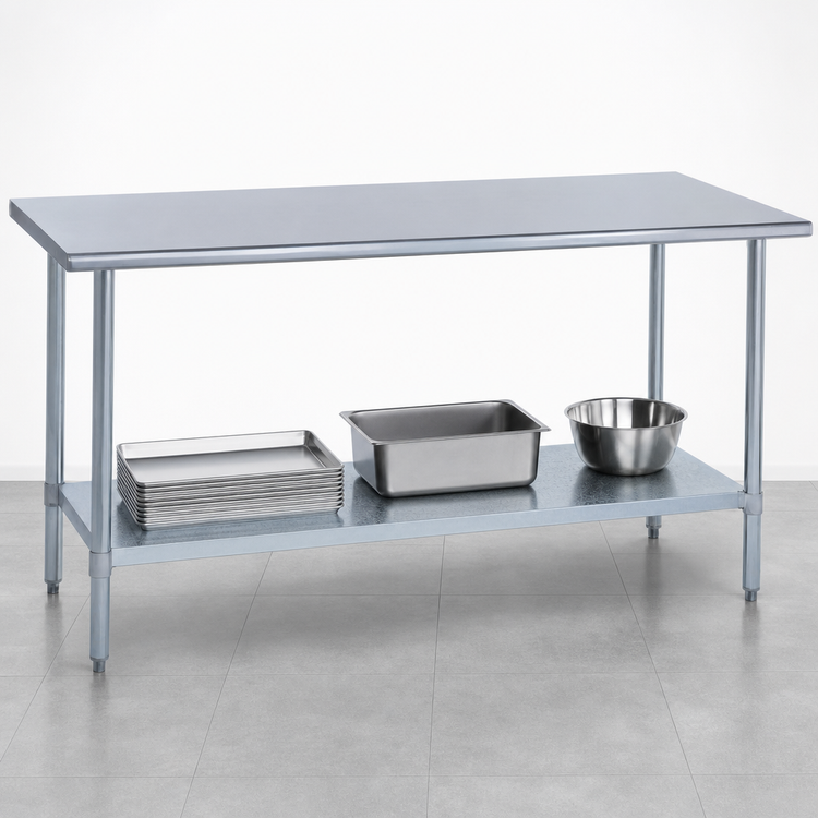 Product image #4 for Duke Manufacturing 84-Inch Stainless Steel Work Table with Galvanized Undershelf, Open Base, No Backsplash