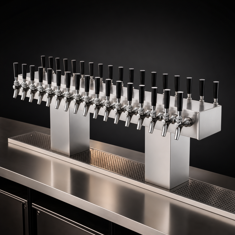 Product image #4 for Perlick Extra-High Back-to-Back Bridge Tee Countertop Glycol-Cooled Draft Beer Tower, 36 Faucet Capacity