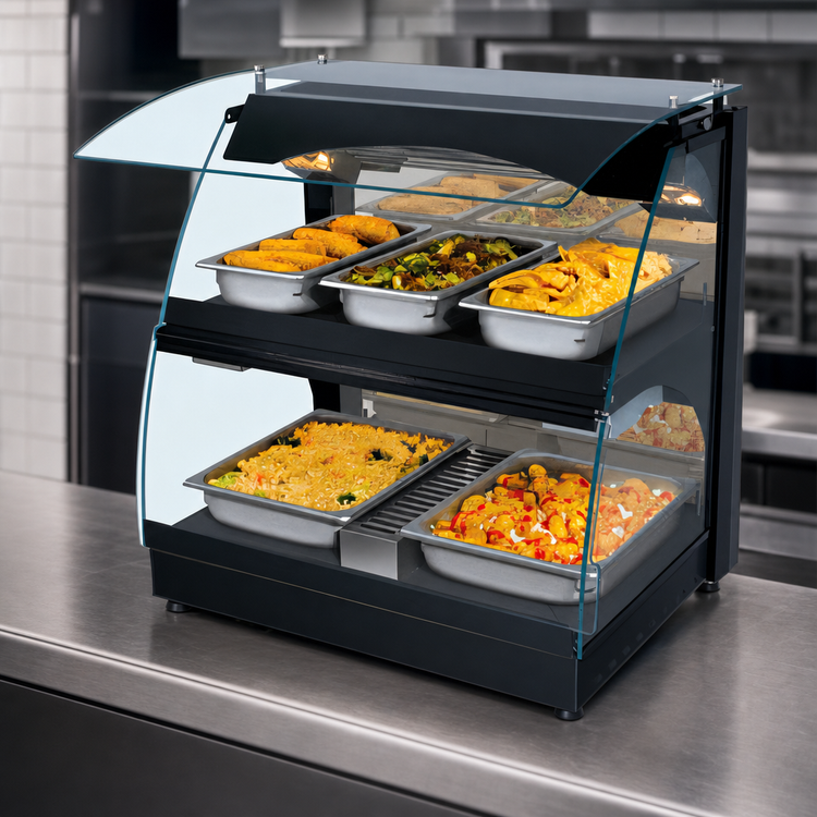 Product image #4 for Hatco Glo-Ray Curved Glass Countertop Merchandising Warmer with Deck and Shelf, Humidified Bottom Shelf, 26-Inch