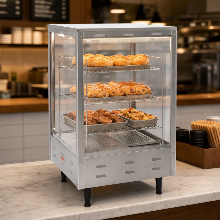 Product image #4 for Nemco 6455 Countertop Heated Merchandiser with 3 Shelves, Stainless Steel and Tempered Glass