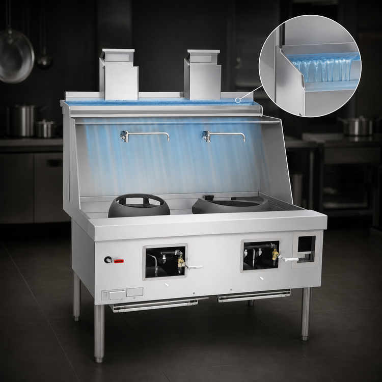 Product image #4 for York 60-Inch Gas Wok Range with 2-Chamber Cooking, Water-Cooled Top, and Chinese Swing Faucets