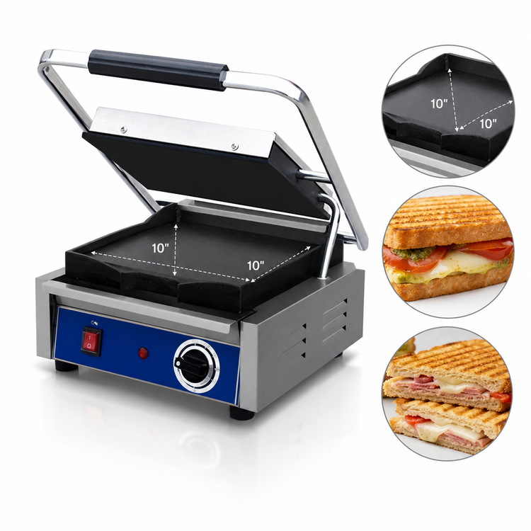 Product image #4 for Globe GSG10 Bistro Single Countertop Electric Panini Grill with Smooth Cast Iron Plates
